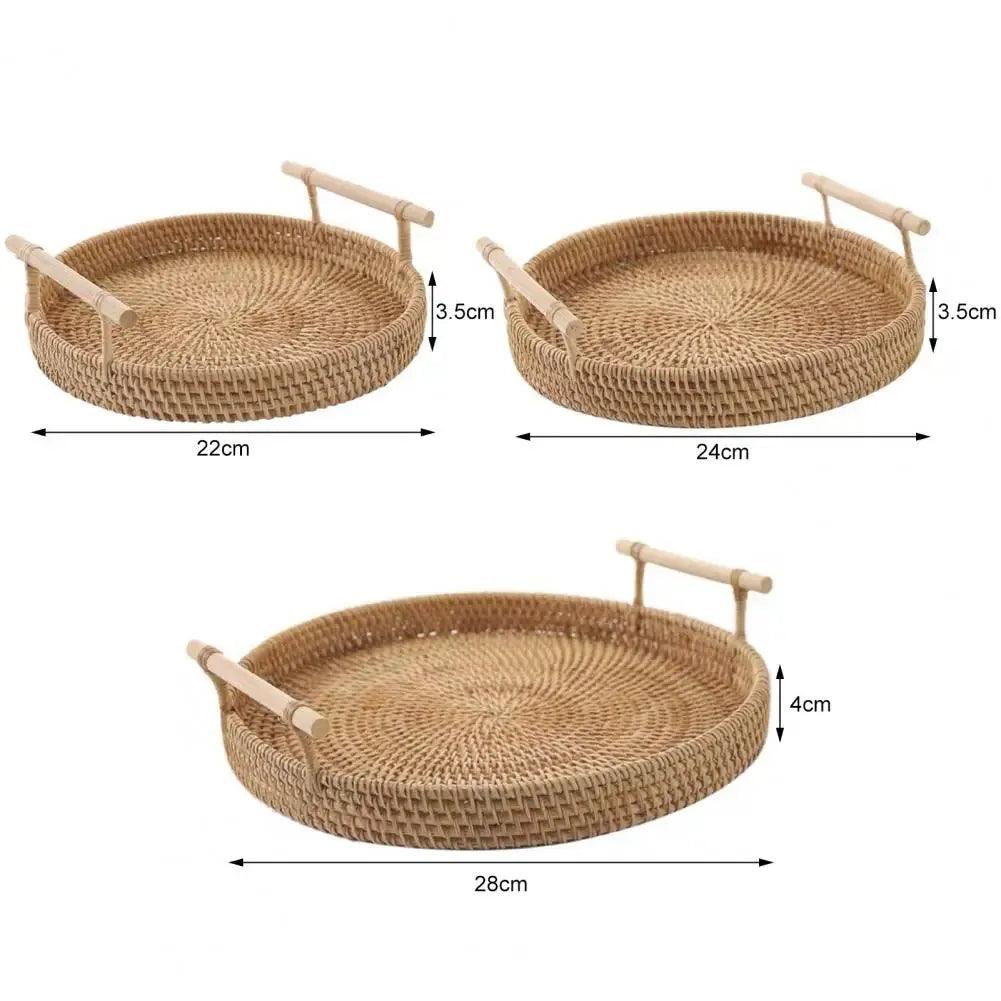 Bandeja Decorativa Para Cantinho Do Café De Rattan Redonda - ForhouseS