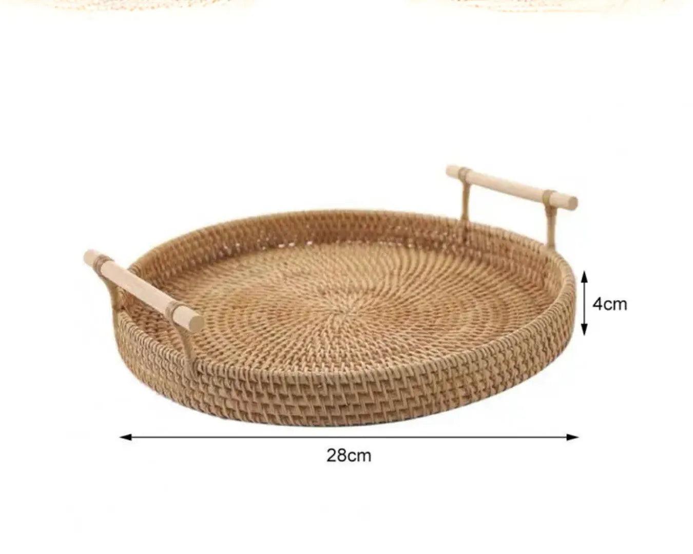 Bandeja Decorativa Para Cantinho Do Café De Rattan Redonda - ForhouseS