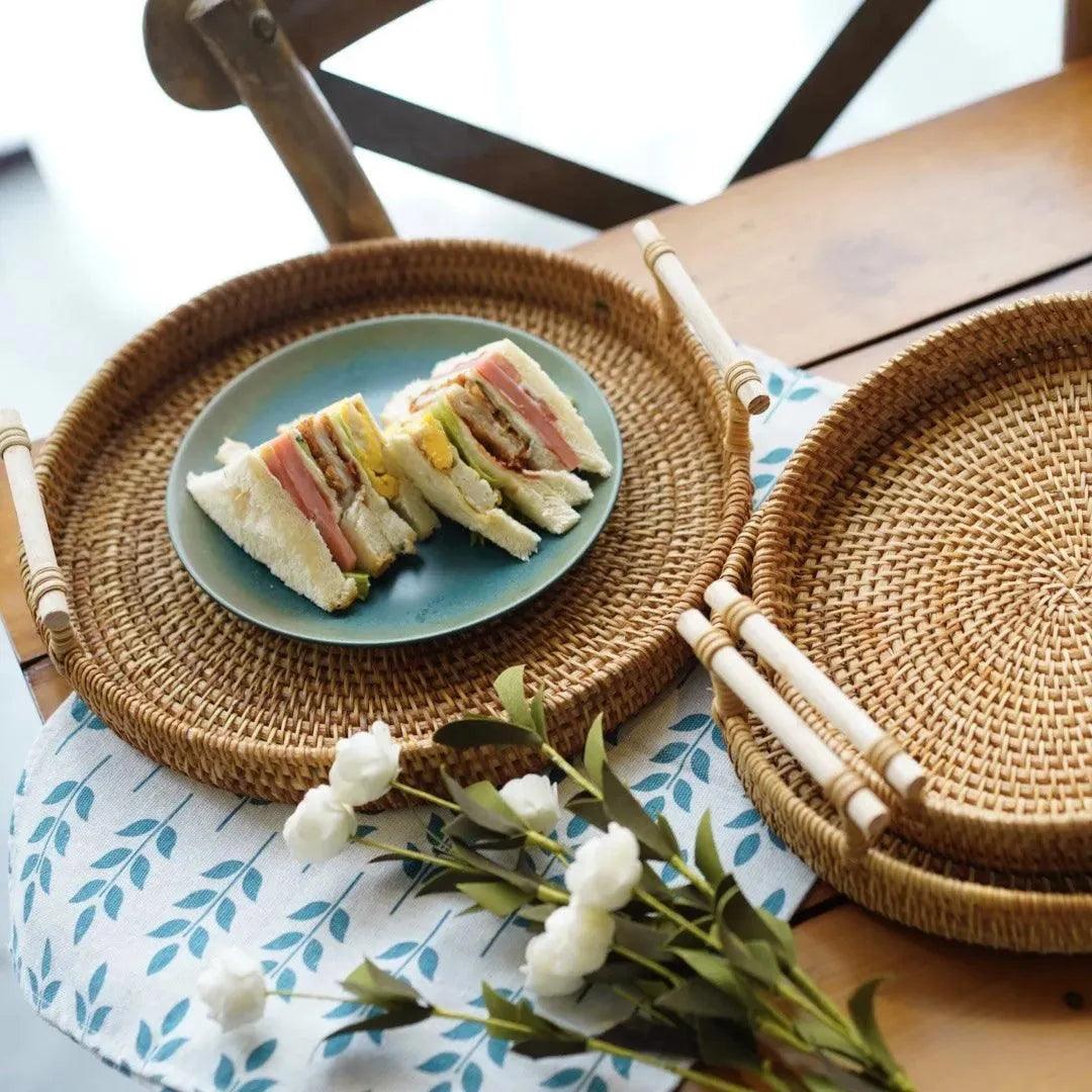 Bandeja Decorativa Para Cantinho Do Café De Rattan Redonda - ForhouseS