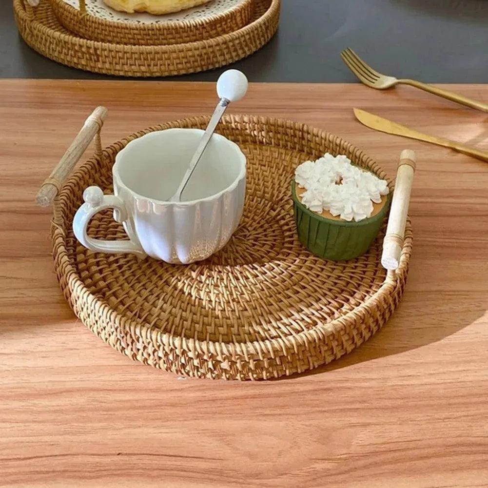 Bandeja Decorativa Para Cantinho Do Café De Rattan Redonda - ForhouseS