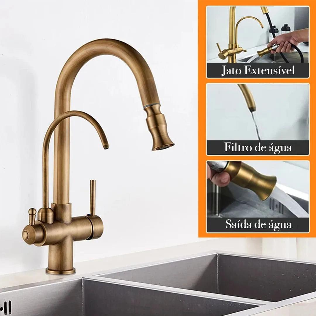 Torneira Com Filtro Para Cozinha Monocomando Com Jato Extensível Modelo Mistral - ForhouseS