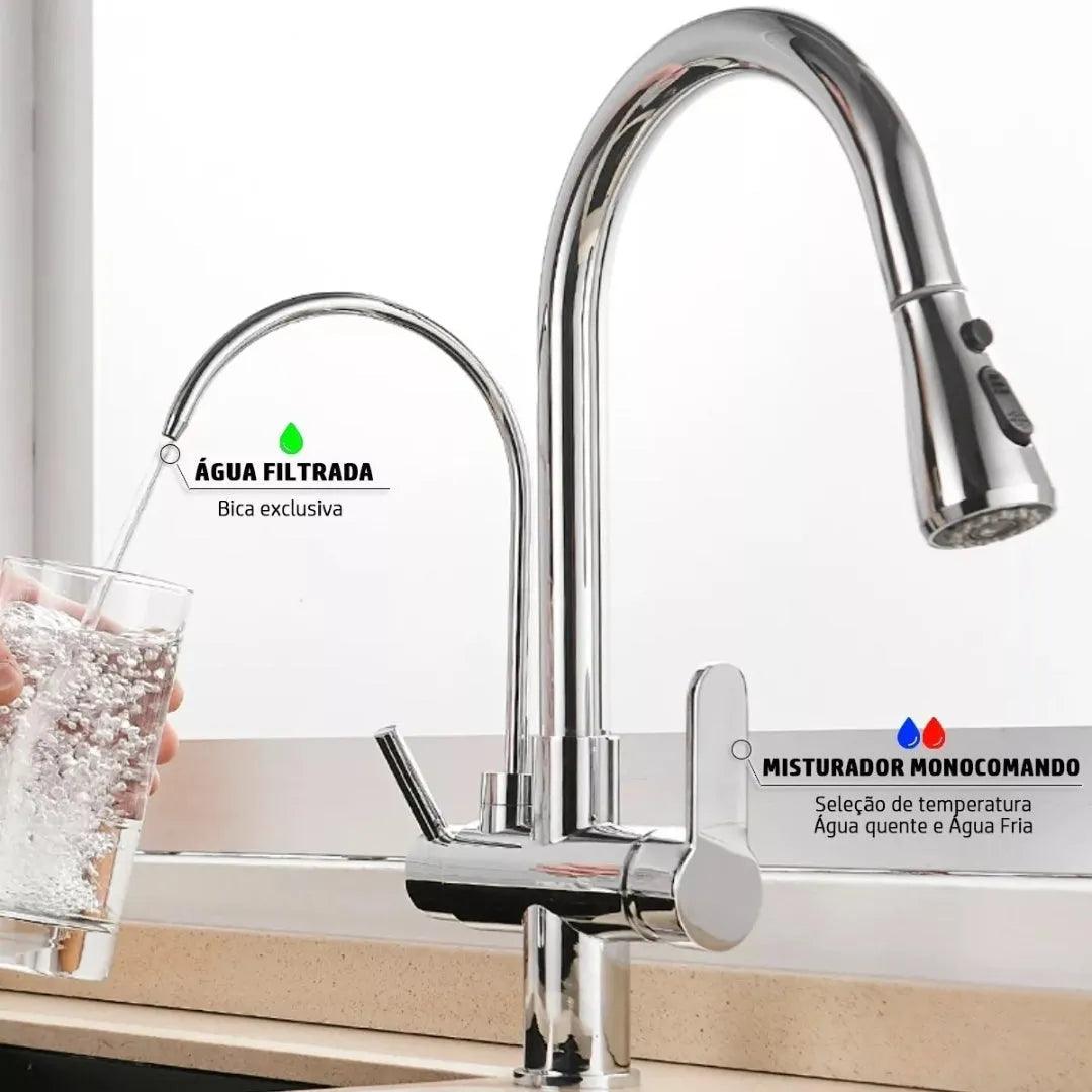 Torneira Para Cozinha Gourmet Monocomando Dupla Função Filtro Jato Extensível - ForhouseS