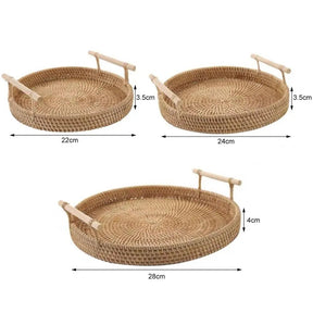 Bandeja Decorativa Para Cantinho Do Café De Rattan Redonda - ForhouseS