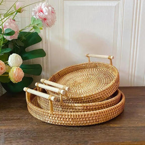 Bandeja Decorativa Para Cantinho Do Café De Rattan Redonda - ForhouseS