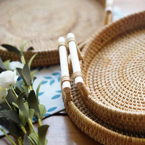 Bandeja Decorativa Para Cantinho Do Café De Rattan Redonda - ForhouseS