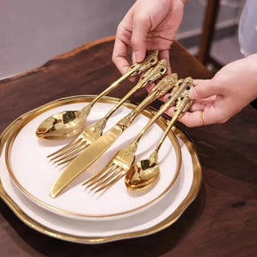 Conjunto De Talheres Dourado De Aço Inoxidável - ForhouseS