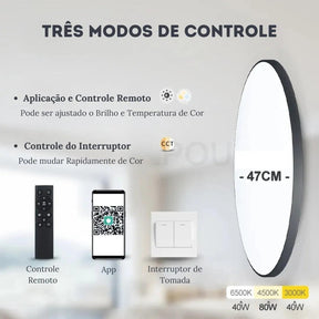 Luminária de Teto Plafon Led Sobrepor Redondo Moderno Com Controle - ForhouseS