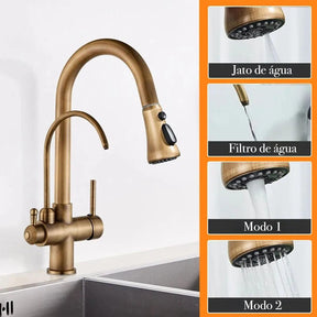 Torneira Com Filtro Para Cozinha Monocomando Com Jato Extensível Modelo Mistral - ForhouseS